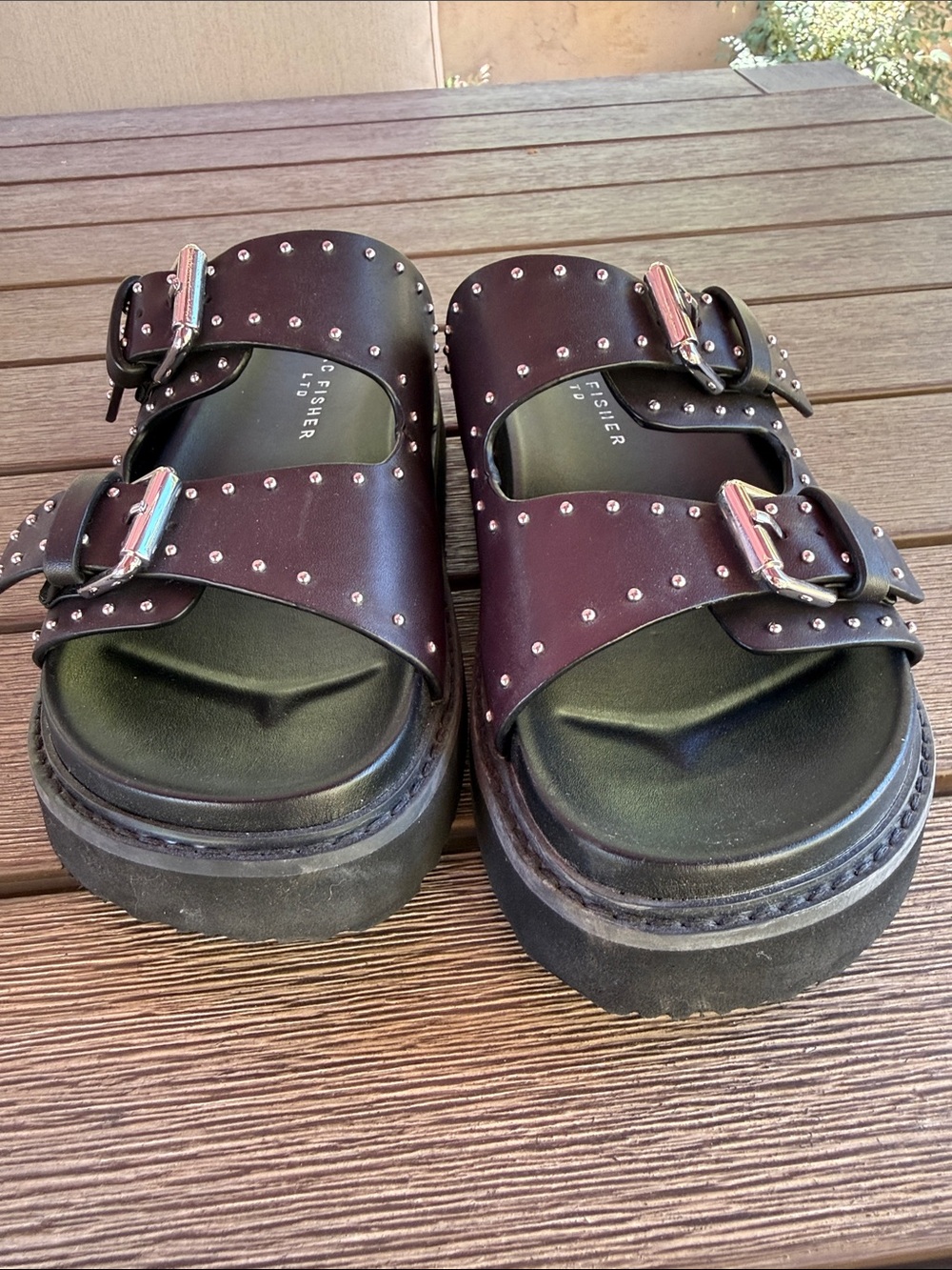 Marc Fisher Black Studded Double-Buckle Slide Sandals - Picture 5 of 7